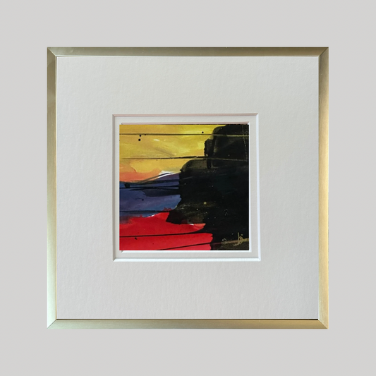 Mini Art 85, 2023, Acrylic on paper, 4 x 4 inches, matte 8 x 8 inches, framed 8x8 inches