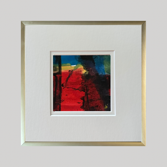 Mini Art 54, 2023, Acrylic on paper, 4 x 4 inches, matte 8 x 8 inches, framed 8 x 8 inches