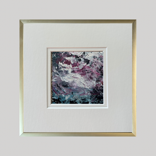 Mini Art 55, 2023, Acrylic on paper, 4 x 4 inches, matte 8 x 8 inches, framed 8 x 8 inches