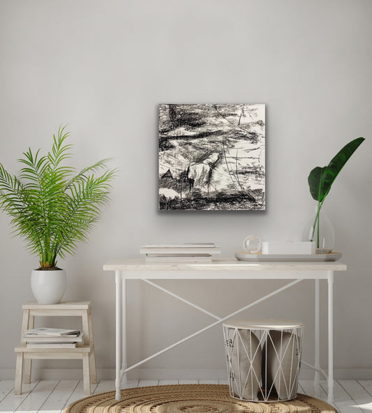 Juanita Bellavance, Sands of time concept drawing, From the Chestatee River portfolio, 2021, Charcoal on paper, 24 x 24 inches.