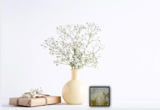 Golden elegance, From the 25 Days of Minis portfolio, 2021, Acrylic on panel, 6 x 6 inches, Framed