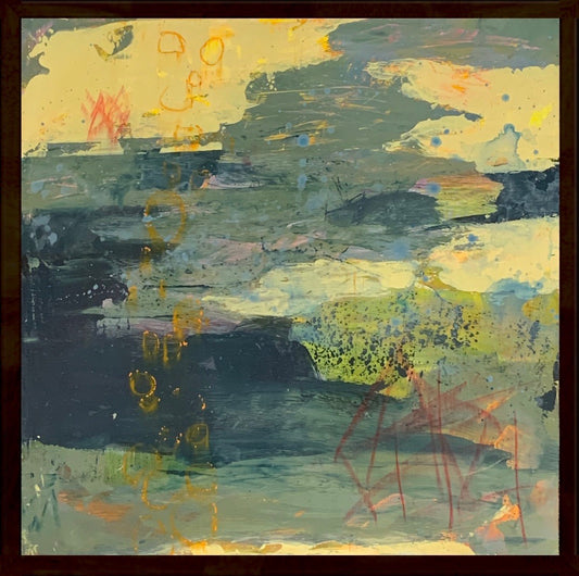 Juanita Bellavance, On the river bank, 2020, Acrylic on panel, 12 x 12 inches, framed.