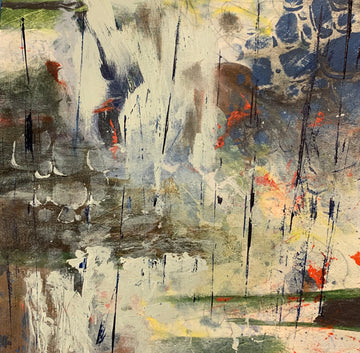 Backseat ride on a rainy day, 2020, Mixed media on paper, 6 x 6 inches, unframed.