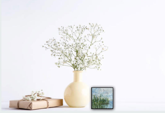 Reaching, From the 25 Days of Minis portfolio, 2021, Acrylic on panel, 6 x 6 inches, Framed