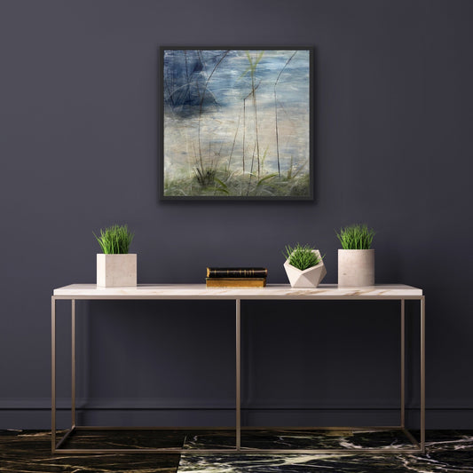 Caught up in grasses 3. From the Chestatee River portfolio, 2021, Acrylic on canvas, 12 x 12 inches. Framed