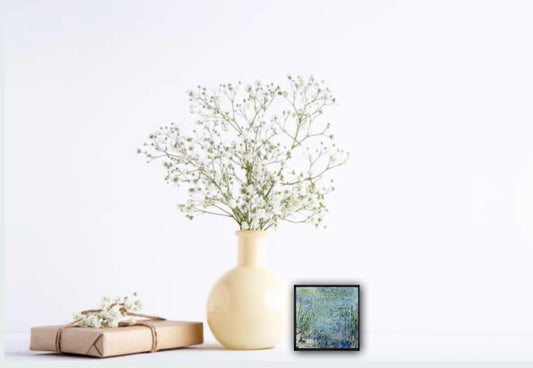 Through the cover, From the 25 Days of Minis, 2021, Acrylic on panel, 6 x 6 inches, Framed