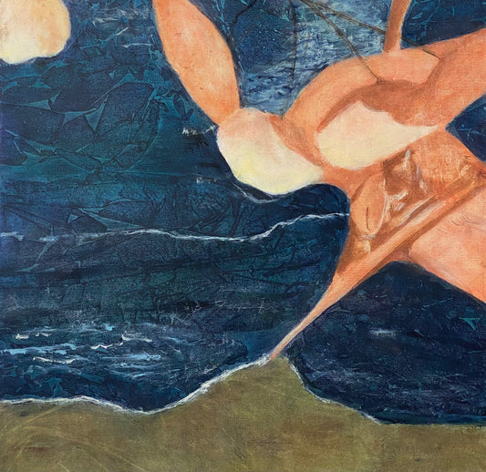 Orange and dark blue original acrylic painting by Cumming, GA artist, Juanita Bellavance