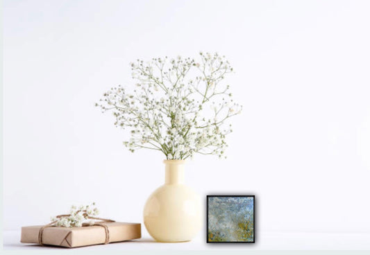 Rushing waters, From the 25 Days of Minis portfolio, 2021, Acrylic on panel, 6 x 6 inches, Framed