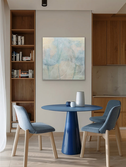 Atmospheric Balance — Contemporary Abstract Painting in Soft Blue and Neutral Tones