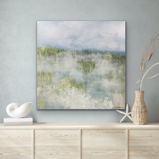Morning Marsh, Original landscape marsh painting 30 x 30 inches.
