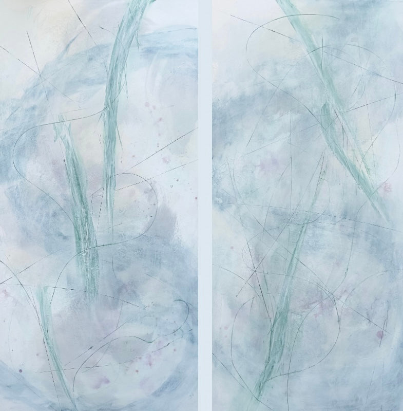 A Touch of Spring 1, 2 (diptych), 2024, Acrylic on canvas, 48 x 24 inches.