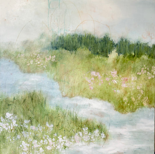 Meadow by the Stream, Acrylic on canvas, 40 x 40 inches