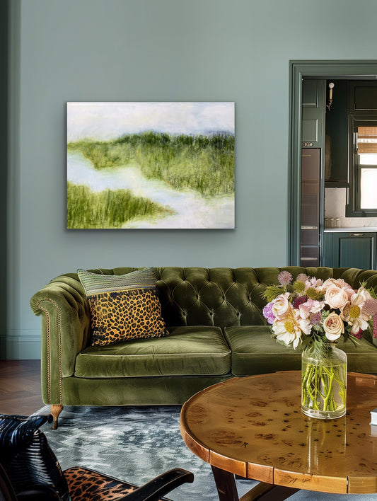 The Land: Where the Water Waits, Original acrylic landscape painting, 36 x 48 inches