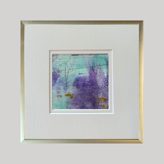 Mini Art 44, 2023, Acrylic on paper, 4 x 4 inches, matte 8 x 8 inches, framed 8 x 8 inches
