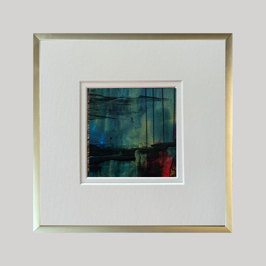 Mini Art 83, 2023, Acrylic on paper, 4 x 4 inches, matte 8 x 8 inches, framed 8x8 inches