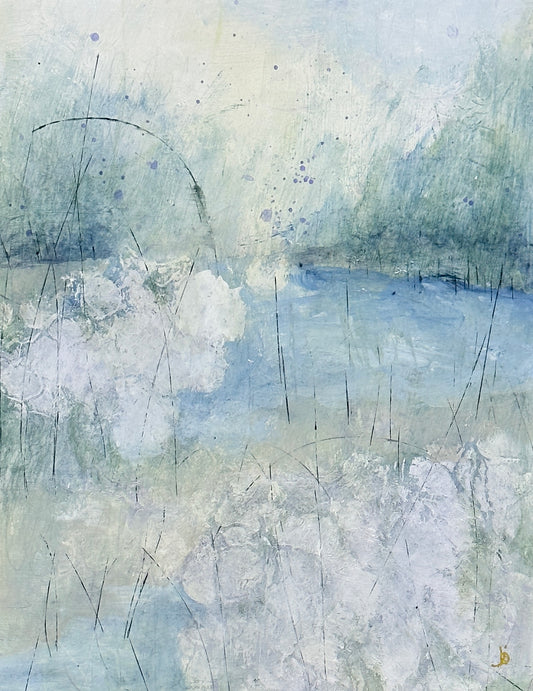 Meadow Near the River 2, 2023, Acrylic on paper, 14 x 11 inches, Framed 21 x 13 inches