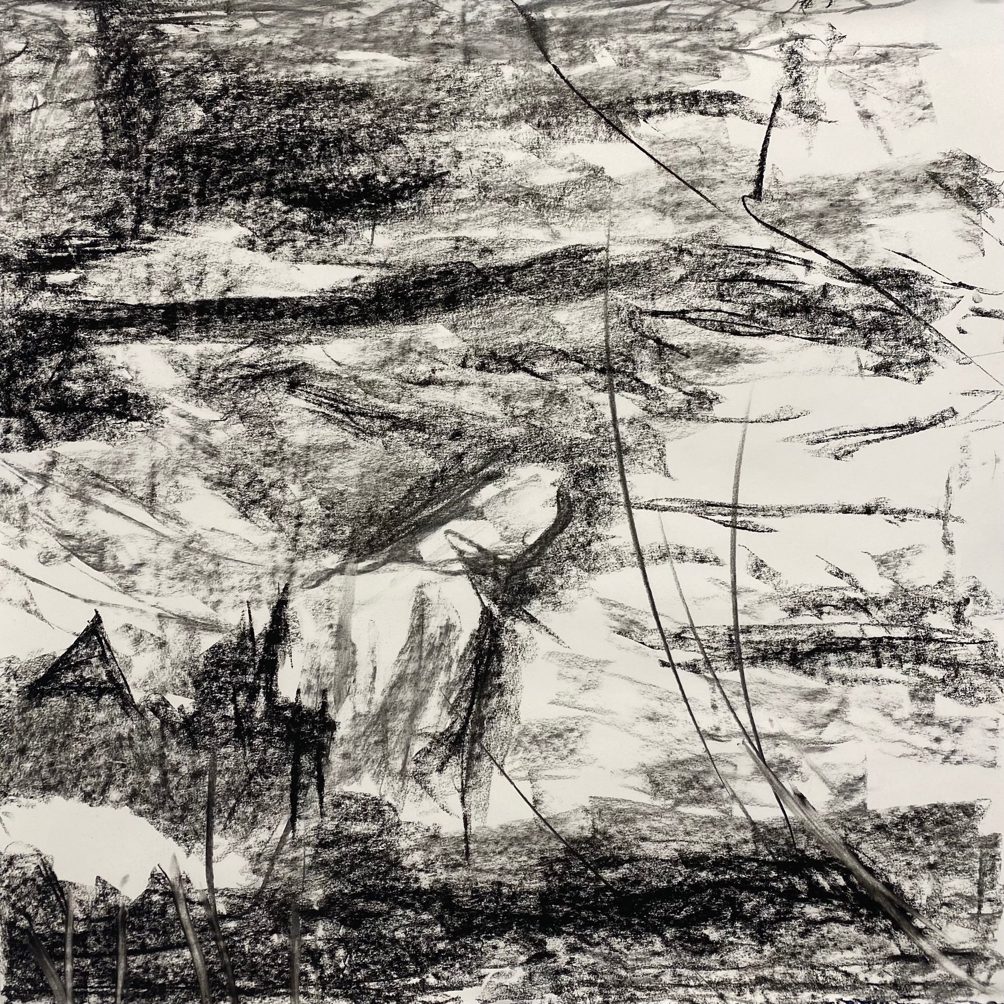 Juanita Bellavance, Sands of time concept drawing, From the Chestatee River portfolio, 2021, Charcoal on paper, 24 x 24 inches.
