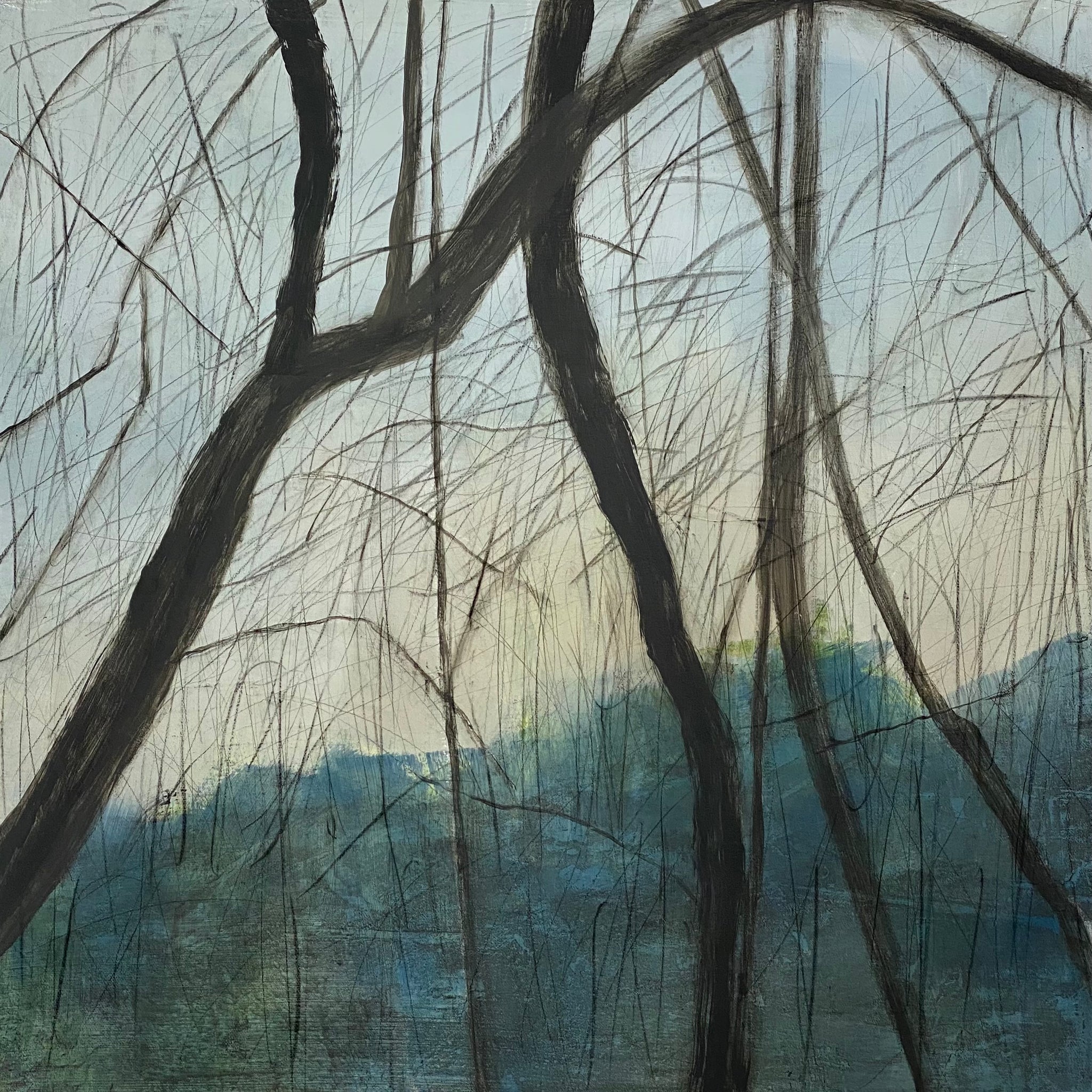 Juanita Bellavance, The setting sun, From the Chestatee River portfolio, 2021, Acrylic and graphite on canvas, 24 x 24 inches