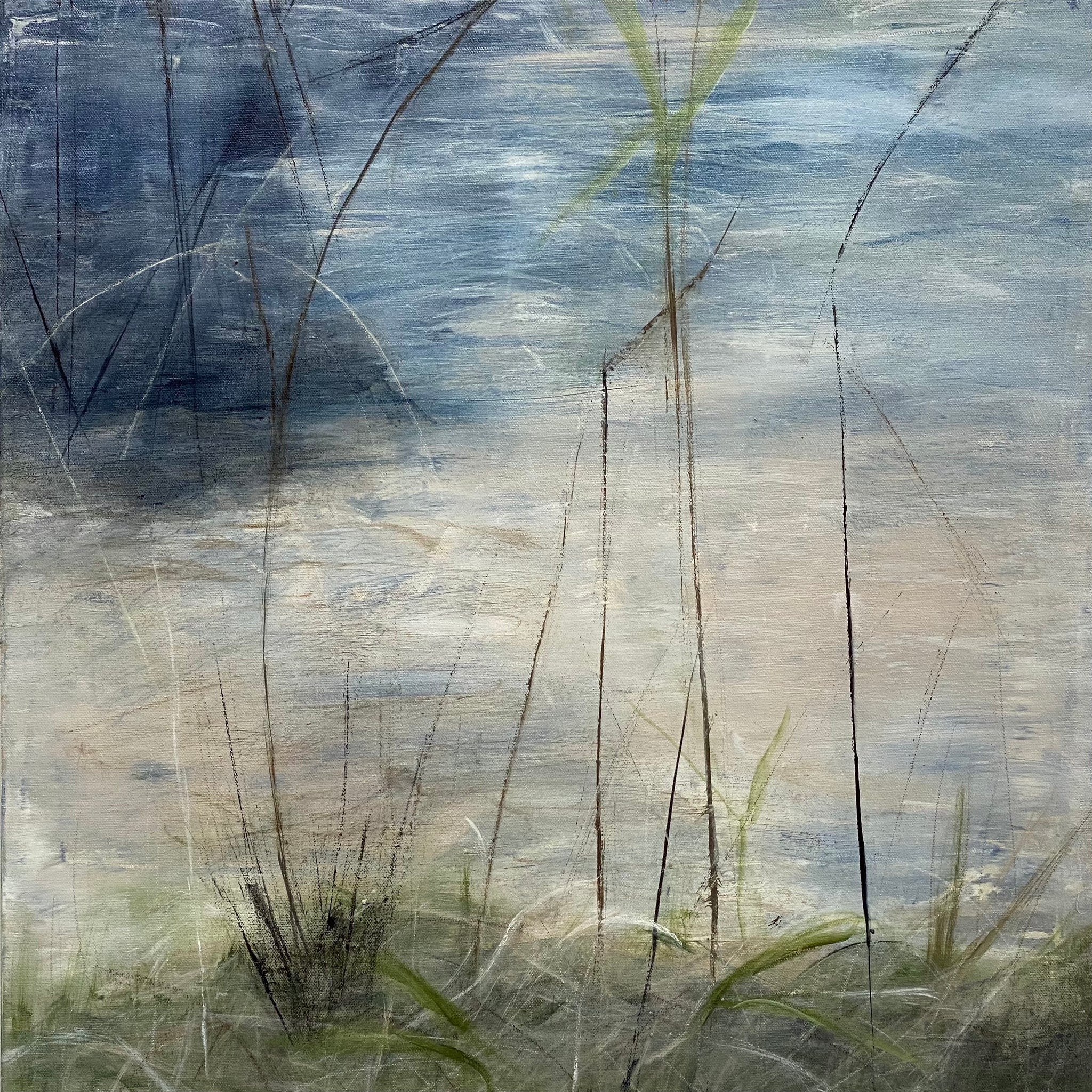 Juanita Bellavance, Caught up in grasses. From the Chestatee River portfolio, 2021, Acrylic on canvas, 24 x 24 inches.