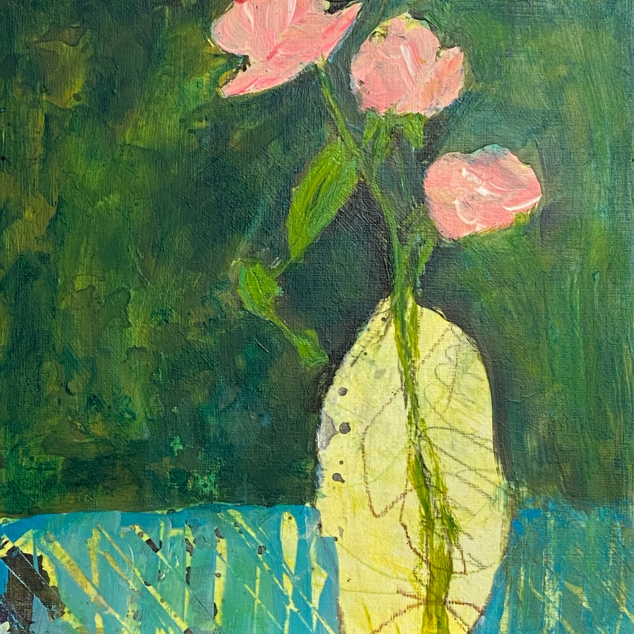 Juanita Bellavance, Pink roses, 2022, Acrylic on canvas board, 8 x 8 inches