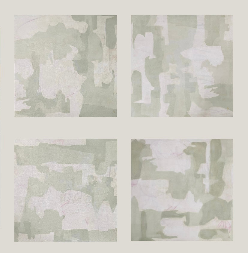 Juanita Bellavance, Maze 1,2,3,4, 2022, Acrylic on canvas, 20 x 20 inches each