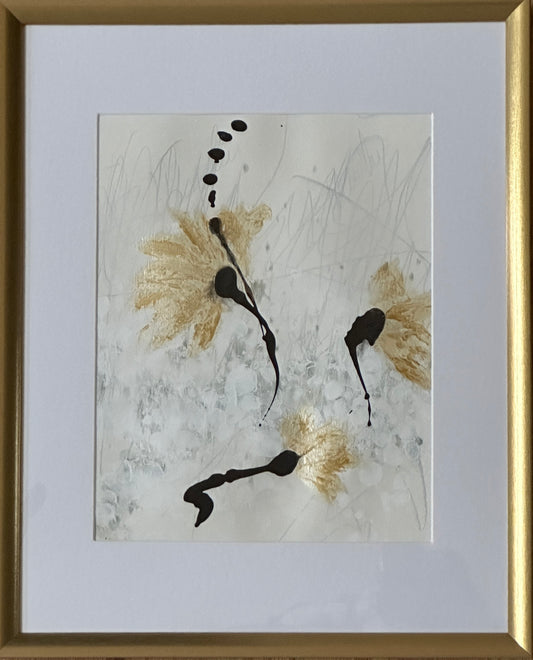 Golden 1, 2022, Acrylic on paper, 14 x 11 inches, 21 x 17 inches framed