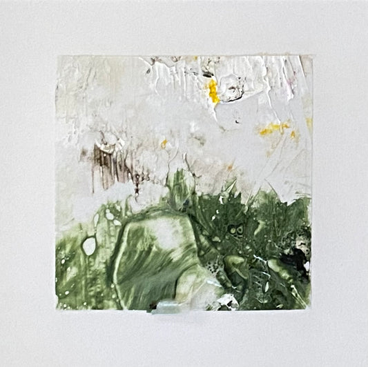 Juanita Bellavance, Mini collage 90, mixed media on paper, 4 x 4 inches, Unframed