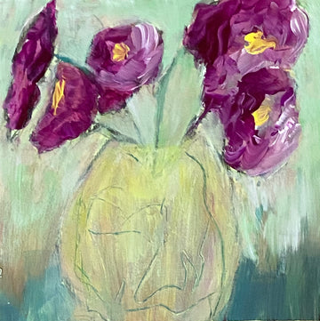 Juanita Bellavance, Purple poppies, 2022, Acrylic on canvas board, 8 x 8 inches