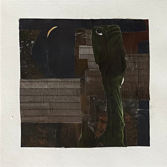 In the dark of the night, 2020, Collage on paper, 6 x 6 inches. Unframed
