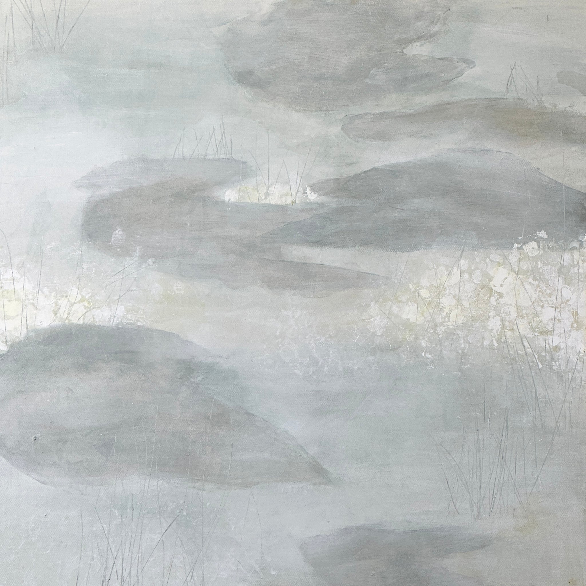 The Pond in February 2, From the Nature’s Botanics Portfolio, 2023, Acrylic on canvas, 24 x 24 inches.