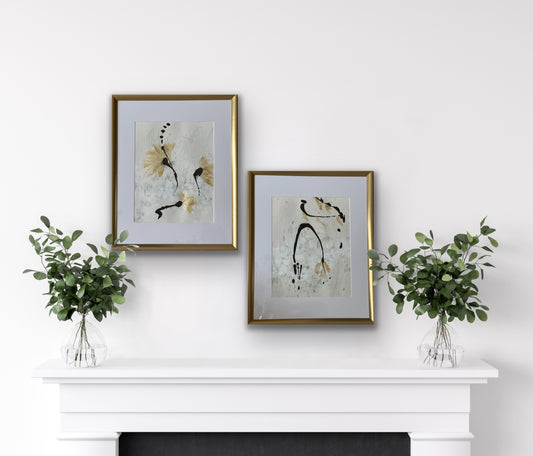 Golden 1,2, 2022, Acrylic on paper, 14 x 11 inches, 21 x 17 inches framed, Set of 2