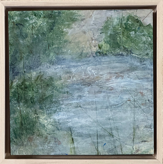 Summer Along the River, From the 25 Days of Minis Portfolio, 2022, Acrylic on panel, 8 x 8 inches, Framed-9.5 x 9.5 inches